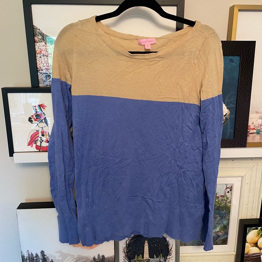 Lilly Pulitzer Blue and Tan Colorblock Sweater Size M